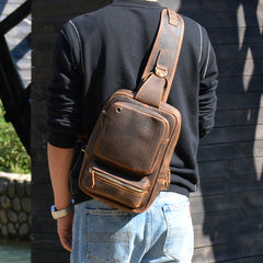 Cool MENS LEATHER CHEST BAGS SLING BAGs ONE SHOULDER BACKPACK FOR MEN - iwalletsmen