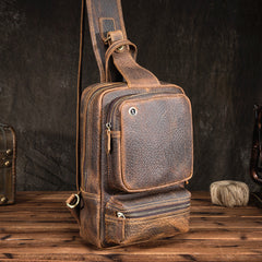 Cool MENS LEATHER CHEST BAGS SLING BAGs ONE SHOULDER BACKPACK FOR MEN - iwalletsmen