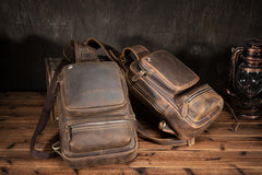 Cool MENS LEATHER CHEST BAGS SLING BAGs ONE SHOULDER BACKPACK FOR MEN - iwalletsmen