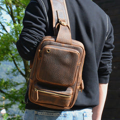 Cool MENS LEATHER CHEST BAGS SLING BAGs ONE SHOULDER BACKPACK FOR MEN - iwalletsmen