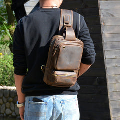 Cool MENS LEATHER CHEST BAGS SLING BAGs ONE SHOULDER BACKPACK FOR MEN - iwalletsmen