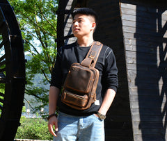 Cool MENS LEATHER CHEST BAGS SLING BAGs ONE SHOULDER BACKPACK FOR MEN - iwalletsmen