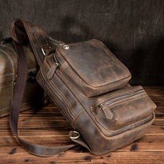 Cool MENS LEATHER CHEST BAGS SLING BAGs ONE SHOULDER BACKPACK FOR MEN - iwalletsmen