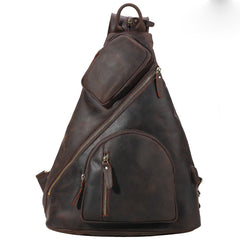 Vintage Large Brown Leather Men's Sling Bag Chest Bag One Shoulder Backpack For Men - iwalletsmen