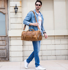 Large Leather Men Barrel Overnight Bags Travel Bags Weekender Bags For Men - iwalletsmen