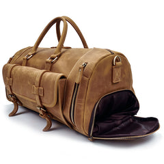 Large Leather Men Barrel Overnight Bags Travel Bags Weekender Bags For Men - iwalletsmen