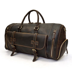 Large Leather Men Barrel Overnight Bags Travel Bags Weekender Bags For Men - iwalletsmen