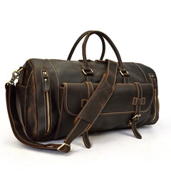 Large Leather Men Barrel Overnight Bags Travel Bags Weekender Bags For Men - iwalletsmen