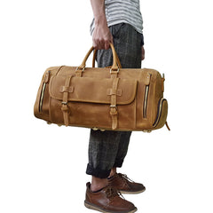 Large Leather Men Barrel Overnight Bags Travel Bags Weekender Bags For Men - iwalletsmen