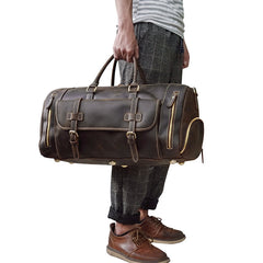 Large Leather Men Barrel Overnight Bags Travel Bags Weekender Bags For Men - iwalletsmen
