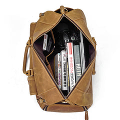 Large Leather Men Barrel Overnight Bags Travel Bags Weekender Bags For Men - iwalletsmen