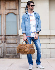 Large Leather Men Barrel Overnight Bags Travel Bags Weekender Bags For Men - iwalletsmen