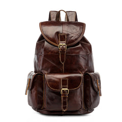 Vintage Brown Leather Men's Backpack 14'' Computer Backpacks Travel Backpack For Men - iwalletsmen