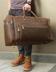 Vintage Large Leather Men's Overnight Bag Brown Travel Bag Weekender Bag For Men - iwalletsmen