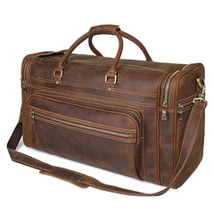 Vintage Large Leather Men's Overnight Bag Brown Travel Bag Weekender Bag For Men - iwalletsmen