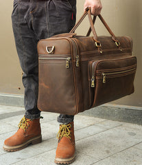 Vintage Large Leather Men's Overnight Bag Brown Travel Bag Weekender Bag For Men - iwalletsmen