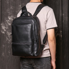 Leather Backpack Mens 14'' Laptop Black Work Backpack School Backpack Travel Backpack for Men