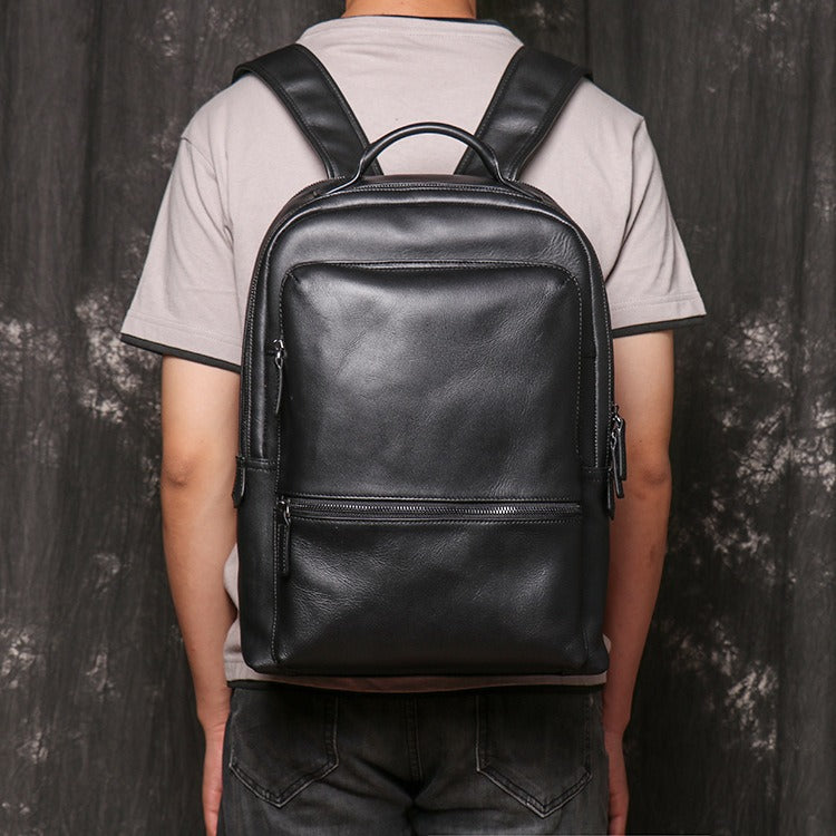 Leather Backpack Mens 14'' Laptop Black Work Backpack School Backpack Travel Backpack for Men