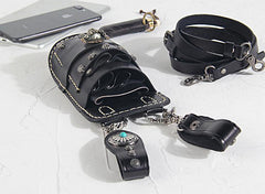 Cool Leather Mens Hairstylist Tool case barber pouch scissors case Black Scissors Bag for Men - iwalletsmen