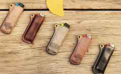 Leather Bic J3 J5 Lighter Case Leather Cricket Lighter Holder with strap Leather Lighter Covers For Men - iwalletsmen