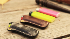 Leather Bic J3 J5 Lighter Case Leather Cricket Lighter Holder with strap Leather Lighter Covers For Men - iwalletsmen