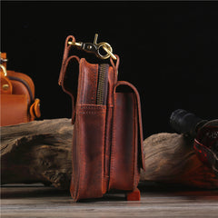 Brown Leather Cell Phone Holster Mens Belt Pouch Leather Cigarette BELT BAG With Belt Clip For Men