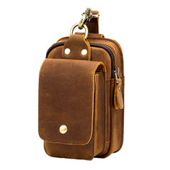 Brown Leather Cell Phone Holster Mens Belt Pouch Leather Cigarette BELT BAG With Belt Clip For Men