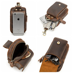 Brown Leather Cell Phone Holster Mens Belt Pouch Leather Cigarette BELT BAG With Belt Clip For Men