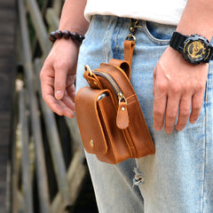 Brown Leather Cell Phone Holster Mens Belt Pouch Leather Cigarette BELT BAG With Belt Clip For Men