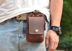 Brown Leather Cell Phone Holster Mens Belt Pouch Leather Cigarette BELT BAG With Belt Clip For Men