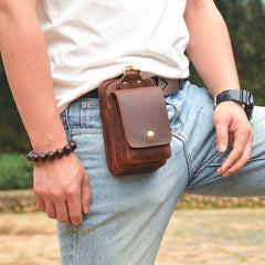 Dark Brown Leather Cell Phone Holster Mens Belt Pouch Leather Cigarette BELT BAG With Belt Clip For Men
