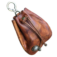 Leather Drawstring Pouch Leather Belt Pouch Small Waist Pouch With Keyring Belt Bag For Men
