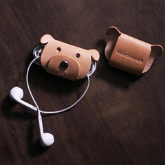 Cute Leather Earphone Holder Bear Headphone Leather Cord Organizer Cord Keeper Cable Organizer Gift for Audiophile - iwalletsmen