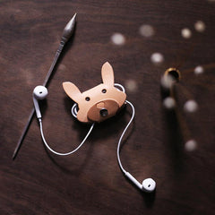 Cute Leather Earphone Holder Bear Headphone Leather Cord Organizer Cord Keeper Cable Organizer Gift for Audiophile - iwalletsmen