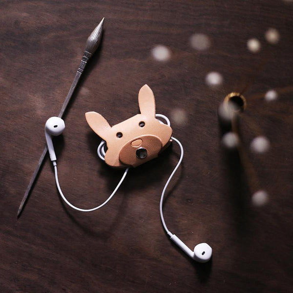 Cute Leather Earphone Holder Bunny Headphone Leather Cord Organizer Cord Keeper Cable Organizer Gift for Audiophile - iwalletsmen