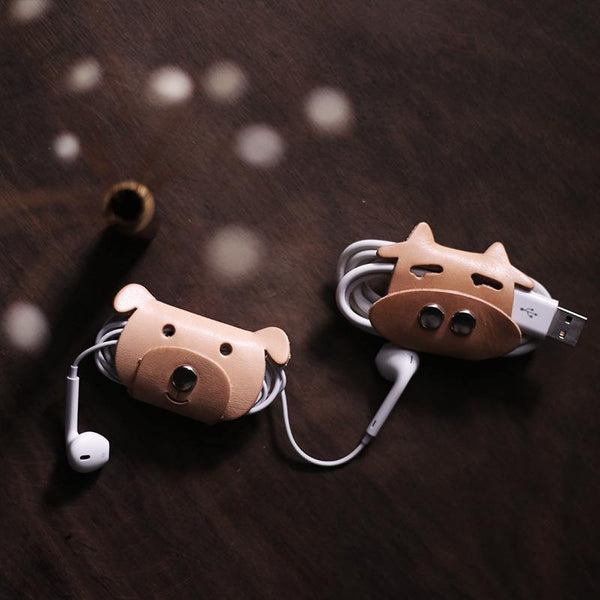 Cute Leather Earphone Holder Animals Headphone Leather Cord Organizer Cord Keeper Cable Organizer Gift for Audiophile - iwalletsmen