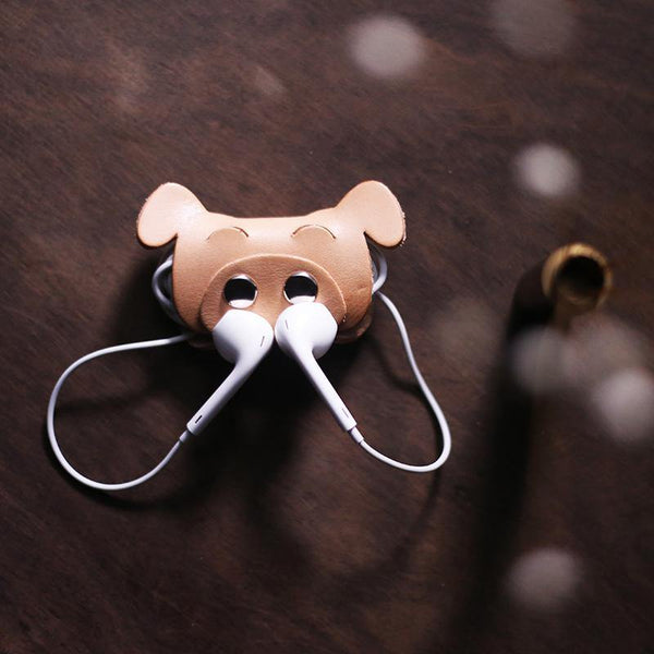 Cute Leather Earphone Holder Pig Headphone Leather Cord Organizer Cord Keeper Cable Organizer Gift for Audiophile - iwalletsmen