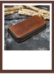 Leather Long Wallet for Men Double Zip Wristlet Clutch Wallet Leather Wallet For Men