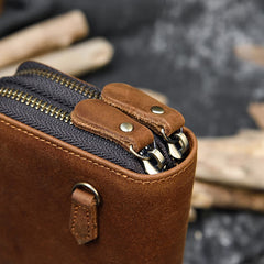 Leather Long Wallet for Men Double Zip Wristlet Clutch Wallet Leather Wallet For Men