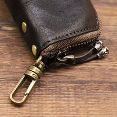 Black Leather Men's Key Wallet Car Key Case With Belt Clip Zip Leather Key Holder For Men