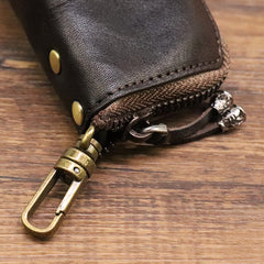 Leather Men's Key Wallet Car Key Case With Belt Clip Zip Leather Key Holder For Men