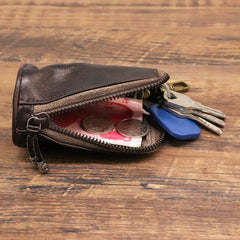Black Leather Men's Key Wallet Car Key Case With Belt Clip Zip Leather Key Holder For Men