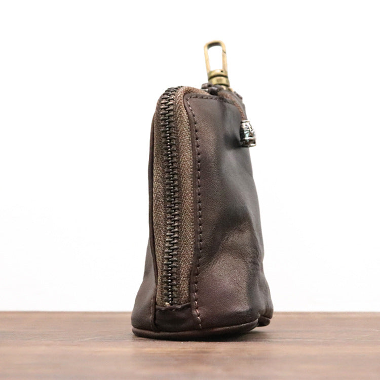 Leather Men's Key Wallet Car Key Cases With Belt Clip Zip Leather Key Holder For Men