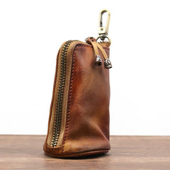 Leather Men's Key Wallet Car Key Cases With Belt Clip Zip Leather Key Holder For Men