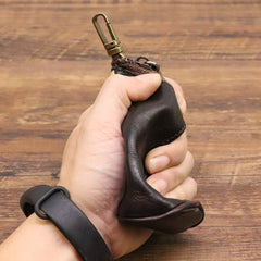 Black Leather Men's Key Wallet Car Key Case With Belt Clip Zip Leather Key Holder For Men