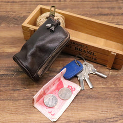 Leather Men's Key Wallet Car Key Cases With Belt Clip Zip Leather Key Holder For Men