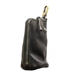 Black Leather Men's Key Wallet Car Key Case With Belt Clip Zip Leather Key Holder For Men