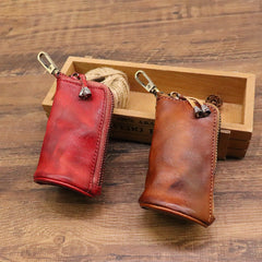 Black Leather Men's Key Wallet Car Key Case With Belt Clip Zip Leather Key Holder For Men