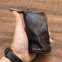 Black Leather Men's Key Wallet Car Key Case With Belt Clip Zip Leather Key Holder For Men