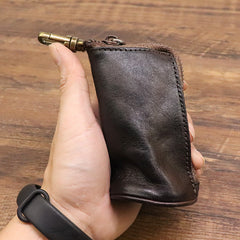 Leather Men's Key Wallet Car Key Case With Belt Clip Zip Leather Key Holder For Men